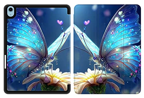 Sunrive Tablet hülle kompatibel mit iPad Air 5./4. Generation 2022/2020 10,9",PU Leder Stoßfeste Etui Trifold Ständer Schale Schutzhülle mit Stifthalter (Auto Sleep/Wake)-Schmetterling,Blume von Sunrive