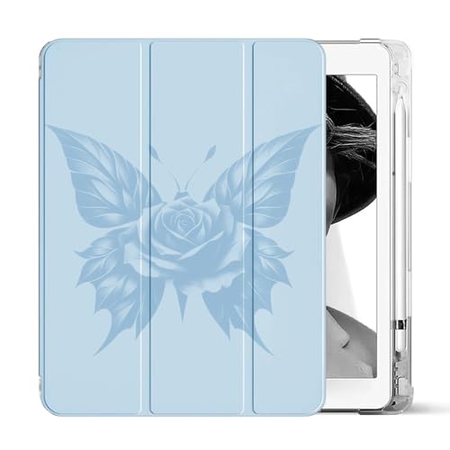 Sunrive Tablet hülle kompatibel mit iPad Pro 12.9" 2022/2021/2020/2018 (6./5./4./3. Generation),PU Leder Etui Trifold Ständer Schale Schutzhülle mit Stifthalter Auto Sleep/Wake-hellblau von Sunrive