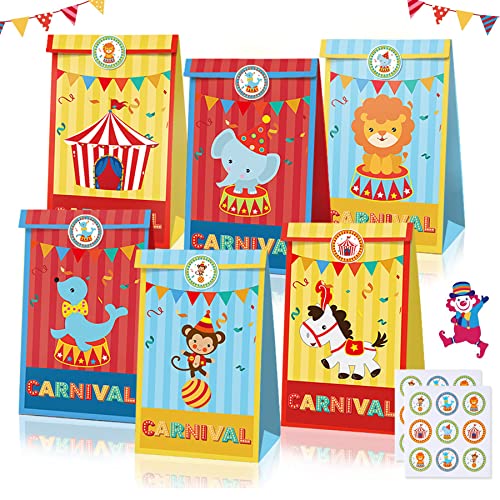 Papiertüten Kinder,12 Stück Zirkus Papiertüte,Geschenktüten Kinder Partytüten,Bunte Geschenktüten mit Aufklebern,Papier Geschenktüten,Süßigkeiten Tüten,Geschenk-verpackung Papiertüten… von Sunshine smile