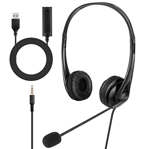 SunshineFace Kabelgebundenes Headset mit Mikrofon, 3,5 mm USB-Stecker, Over-Ear-Kopfhörer mit Mikrofon, Lautstärkeregler für PC, Handy von SunshineFace