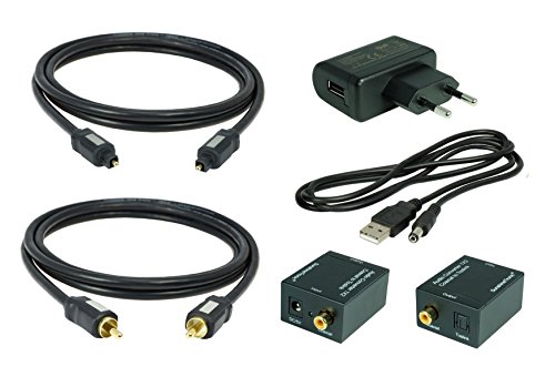 SunshineTronic Koaxial-Optisch Konverter(1x2) + 1,5m Koaxial Kabel + 1,5m Optisch Kabel(Toslink) + USB-DC Kabel + USB Netzteil von SunshineTronic