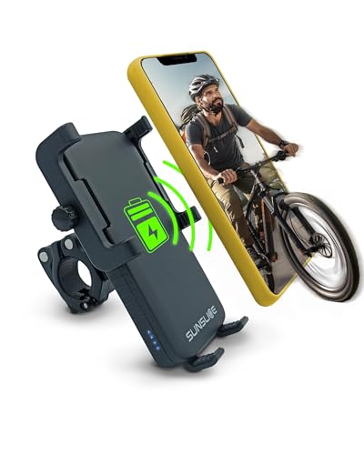 Handyhalterung Fahrrad, Handyhalter MTB, Handyhalter mit integrierter Powerbank, Handyhalter Fahrrad kompatibel für iPhone, Samsung, Wireless, Handy Laden ohne Kabel von Sunslice