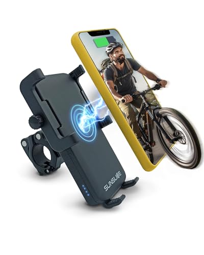 Handyhalterung Fahrrad, Handyhalter MTB, Handyhalter mit integrierter Powerbank, Handyhalter Fahrrad kompatibel für iPhone, Samsung, Wireless, Handy Laden ohne Kabel von Sunslice