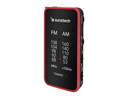 Sunstech RPC6 FM/Am Taschenradio, kleines analoges tragbares Radio, Multiband-Radio-Tuner, funktioniert mit 2 AAA-Batterien, Rot von Sunstech