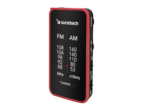 Sunstech RPC6 FM/Am Taschenradio, kleines analoges tragbares Radio, Multiband-Radio-Tuner, funktioniert mit 2 AAA-Batterien, Rot von Sunstech