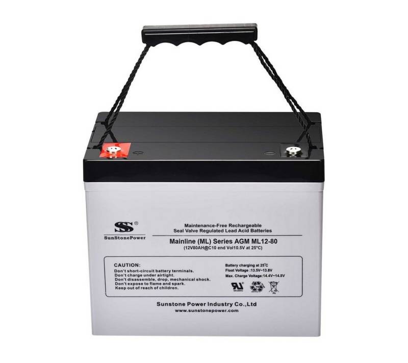 Sunstone Power 12V 80Ah AGM Batterie USV Ersatzakku VRLA Stromspeicher PV aufladbarer Bleiakkus 80000 mAh (12 V), Wiederaufladbar, Wartungsfrei von Sunstone Power