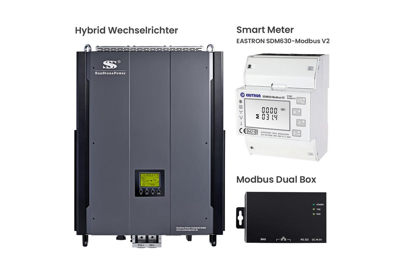 Sunstone Power Wechselrichter 3-phasig 10 KW 48 V auf 400 V Einspeisung in das Hausnetz 0% MWST, (Sunstone Power Hybrid Wechselrichter 1 Stk), Reine Sinuswelle, mit App, Inselbetrieb und Einspeisung ins Netz von Sunstone Power