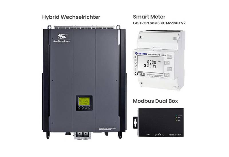 Sunstone Power Wechselrichter 3-phasig 10 KW 48 V auf 400 V Einspeisung in das Hausnetz 0% MWST, (Sunstone Power Hybrid Wechselrichter 1 Stk), Reine Sinuswelle, mit App, Inselbetrieb und Einspeisung ins Netz von Sunstone Power