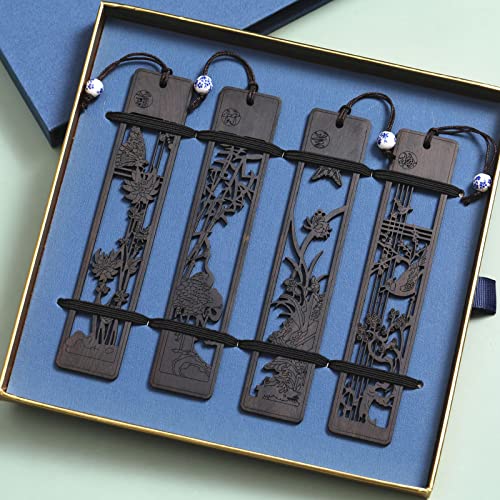 4 Stück Holz Lesezeichen,Handgemachte Lesezeichen Holz Geschenkbox-Set,Abschiedsgeschenk Kollegen,Ruhestand Geschenk für Lehrer, Männer und Frauen,Buchmarkierungen Mitgebsel für Schüler Lehrer von Sunwuun