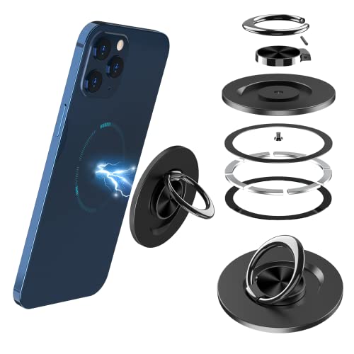 Handy Ring Halter,Magnetischer Telefonhalter Kickstand,Fingerhalter 360° Drehung Ringhalter,Metallring für Magnetische Autohalterung kompatibel für iPhone 12 13 Serie MagSafe,Abnehmbar(Schwarz) von Sunwuun