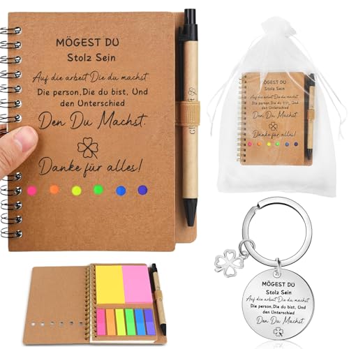 Sunwuun Abschiedsgeschenk Kollegen,Abschiedsgeschenk Kollegen Jobwechsel,Abschiedsgeschenkset Notizbuch Glücksstift Schlüsselanhänger,Danke Geschenk,Abschiedsgeschenke für Kollegen von Sunwuun