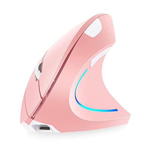 Sunydog 2,4 G drahtlose vertikale Maus wiederaufladbare aufrecht ergonomische Maus 3 einstellbare DPI-Stufen RGB fließendes Licht Plug & Play, Pink von Sunydog