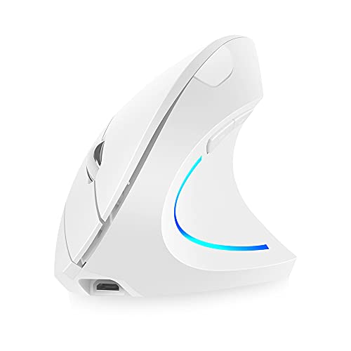 Sunydog 2,4 G kabellose vertikale Maus Wiederaufladbare aufrecht ergonomische Maus 3 einstellbare DPI-Stufen RGB fließendes Licht Plug N Play, Weiß von Sunydog