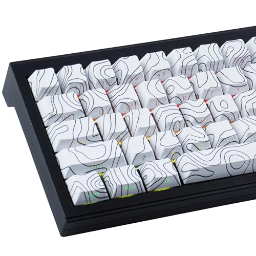 Sunzit Custom Keycaps 135 Tasten PBT Keycap Set,Cherry Profile Keycaps Dye-Sub White Topographic Keycaps für Cherry MX Switches ISO/ANSI UK Layout Mechanische Gaming Tastatur von Sunzit