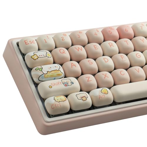 Sunzit PBT Keycaps, 129 Tasten Rosa Niedliche Tastenkappen Set MOG Profil Brotbär Keycaps Dye Sublimation Custom Keycaps für Cherry ISO/ANSI UK Layout 104/87/74/61 60 Mechanische Gaming Tastatur von Sunzit