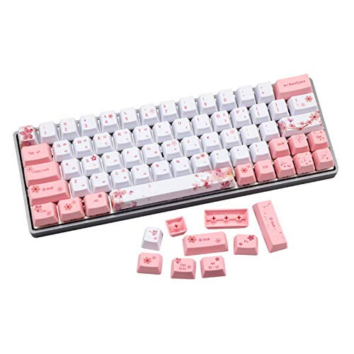 Sunzit Tastenkappen, 64 + 9 PBT-Tastenkappen, OEM-Profil, Kirschblüten-Stil, vollständiges Set, PBT-Farbstoff-Sublimation-Tastenkappe für Cherry MX Switches mechanische Tastatur (nur Tastenkappen verkaufen) – Koreanisch von Sunzit