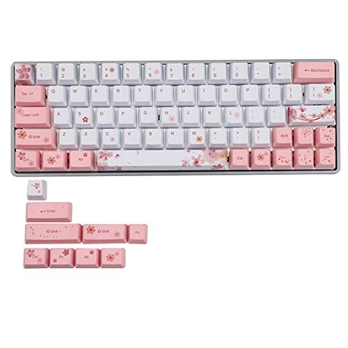 Sunzit Tastenkappen, 64 + 9 PBTTastenkappen, OEMProfil, KirschblütenStil, vollständiges Set, PBTFarbstoffSublimationTastenkappe für Cherry MX Switches mechanische Tastatur (nur Tastenkappen von Sunzit