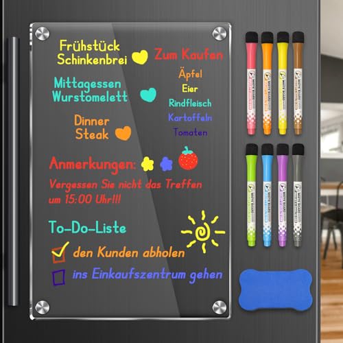 Suofuolef Acryl Wochenplaner für Kühlschrank, 20 X 30 cm Abwischbar Magnetischer Familienplane mit 8 Trocken Abwischen Marker von Suofuolef