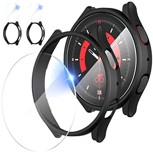 Diruite Hülle für Samsung Galaxy Watch 5 Pro 45mm Schutzhülle+Schutzfolie, Härte PC Slim Stoßfeste Schutzhülle für Samsung Galaxy Watch 5 Pro 45mm Schutz Case*2+Glas Schutzfolie*2 von Suoman