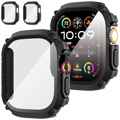 Suoman 2 Stück Schutzhülle für Apple Watch Ultra/Ultra 2 49mm Wasserdicht Hülle PC Ultradünne HD Hartglas Glas Displayschutz Case,Schwarz&Schwarz,49mm Suoman 2 Stück Schutzhülle für Apple Watch Ultra/Ultra 2 49mm Wasserdicht Hülle PC Ultradünne HD Hartglas Glas Displayschutz Case,Schwarz&Schwarz,49mm von Suoman