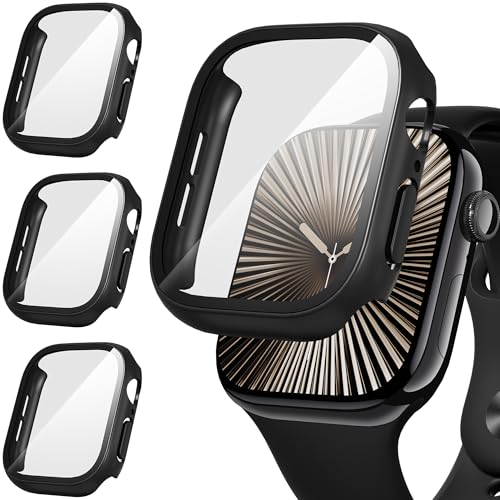 Suoman 3 Stück Hülle für Apple Watch Series 10 46mm Schutzhülle PC Ultradünne HD Hartglas Glas Kratzfest Displayschutz Case,Schwarz&Schwarz&Schwarz,46mm von Suoman