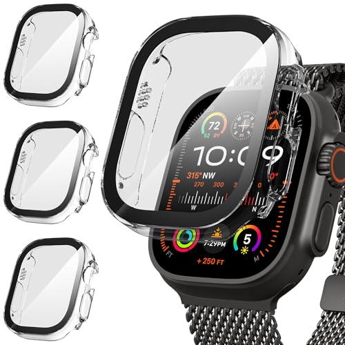Suoman 3 Stück Hülle für Apple Watch Ultra/Ultra 2 49mm Schutzhülle PC Ultradünne HD Hartglas Glas Kratzfest Displayschutz Case,Transparent&Transparent&Transparent,49mm von Suoman