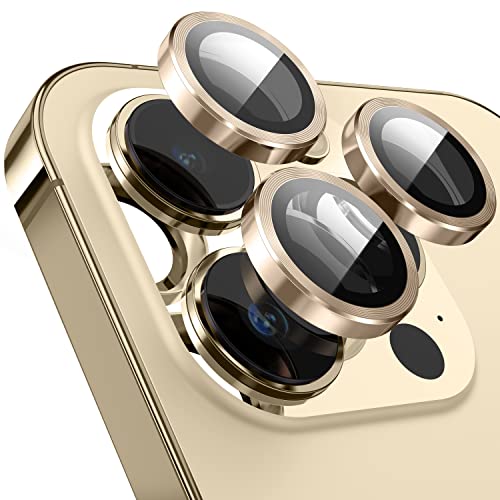 Suoman Kameraobjektivschutz, kompatibel mit iPhone 14 Pro 6.1 Zoll, Metallstruktur Stil für iPhone 14 Pro/iPhone 14 Pro Max Kameraabdeckung, gehärtetes Glas [Metall-CD-Linien] – Gold von Suoman
