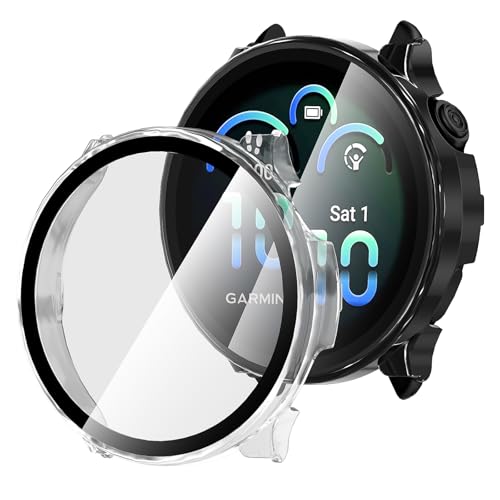 Suoman Schutzhülle für Garmin Vivoactive 6 Smartwatch, 9H gehärtetes Glas, Displayschutzfolie + Ladeanschluss, PC-Schutzhülle, Stoßschutz, Schwarz + Transparent, 2 Stück Suoman Schutzhülle für Garmin Vivoactive 6 Smartwatch, 9H gehärtetes Glas, Displayschutzfolie + Ladeanschluss, PC-Schutzhülle, Stoßschutz, Schwarz + Transparent, 2 Stück von Suoman