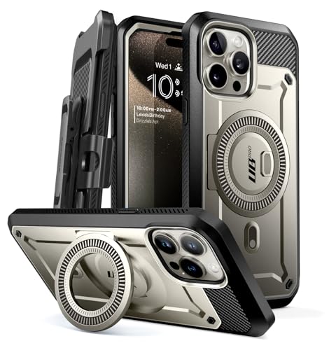 SUPCASE Schutzhülle für iPhone 15 Pro (2023) 6,1 Zoll, kompatibel mit MagSafe, Rundumschutz, robust, stoßfest [UB Pro Mag] mit Displayschutz, Ständer, Gürtelclip (Grau) von SupCase