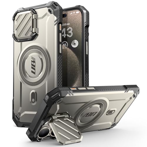 SUPCASE UB Mag XT für iPhone 15 Pro Hülle 6,1" (2023) mit Kameraschutz, [Kompatibel mit MagSafe] Robust Handyhülle Bumper Case Schutzhülle mit Ständer, Grau von SupCase