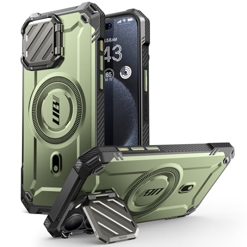 SUPCASE UB Mag XT für iPhone 15 Pro Hülle 6,1" (2023) mit Kameraschutz, [Kompatibel mit MagSafe] Robust Handyhülle Bumper Case Schutzhülle mit Ständer, Grün von SupCase