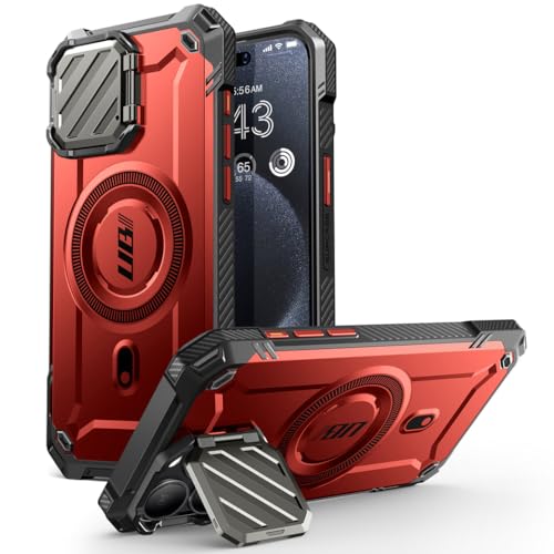 SUPCASE UB Mag XT für iPhone 15 Pro Hülle 6,1" (2023) mit Kameraschutz, [Kompatibel mit MagSafe] Robust Handyhülle Bumper Case Schutzhülle mit Ständer, Rot von SupCase