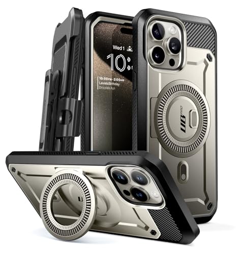 SUPCASE UBPro Mag Hülle für iPhone 15 Pro Max (6.7''), Kompatibel mit MagSafe, 360 Grad Handyhülle Case Bumper Schutzhülle Cover mit Displayschutz, Ständer und Gürtelclip 2023, Grau von SupCase