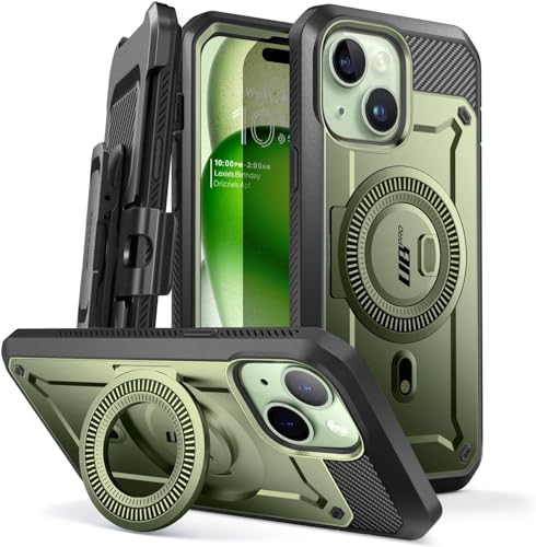 SUPCASE Unicorn Beetle Pro Mag Hülle für iPhone 15/iPhone 14/iPhone 13 (6.1''), mit Displayschutz, Ständer und Gürtelclip, Kompatibel mit MagSafe (Grün) von SupCase