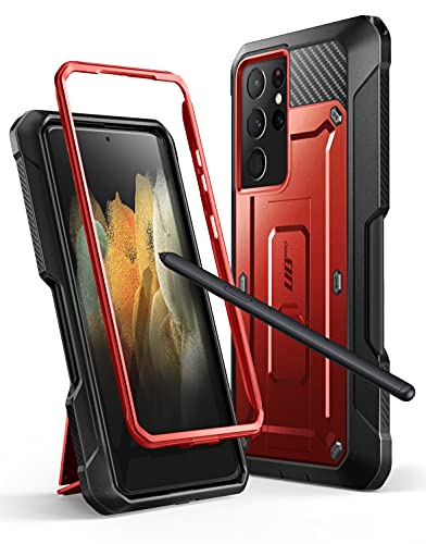 SUPCASE Unicorn Beetle Pro S Pen Slot Holder Rugged Case für Samsung S21 Ultra, Metallic Rot von SupCase