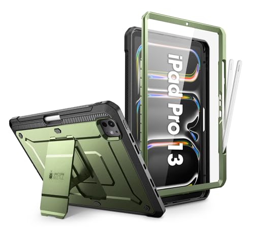 SUPCASE für iPad Pro 13 Zoll Hülle M4 2024 7th Generation mit Stifthalter Bumper Case 360 Grad Schutzhülle Cover [Unicorn Beetle Pro] mit Displayschutz und Ständer für iPad Pro 13 Zoll M4 (Grün) von SupCase