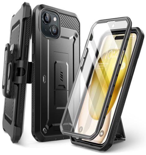 SUPCASE Schutzhülle für iPhone 15 mit Displayschutzfolie, [Unicorn Beetle Pro] [Integrierter Ständer und Gürtelclip] [Schutz in Militärqualität] 360 Full Body Heavy Duty Rugged Phone Case für iPhone von SUPCASE