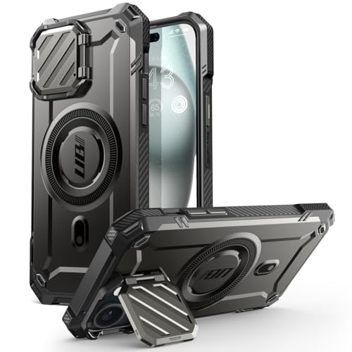 SupCase UB Mag XT für iPhone 15 Hülle 6,1" (2023) mit Kameraschutz, [Kompatibel mit MagSafe] Robust Handyhülle Bumper Case Schutzhülle mit Ständer, Schwarz von SupCase