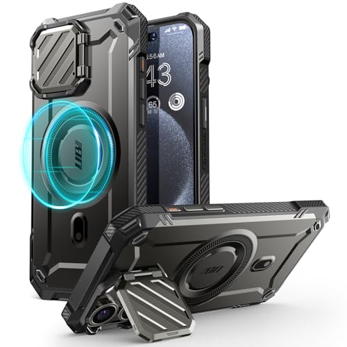 SupCase für iPhone 15 Pro Max Hülle mit Kameraschutz [Kompatibel mit MagSafe] Dünne Handyhülle Bumper Case Magnetische Schutzhülle mit Ständer [UB Mag XT] für iPhone 15 Pro Max 2023, Schwarz von SupCase