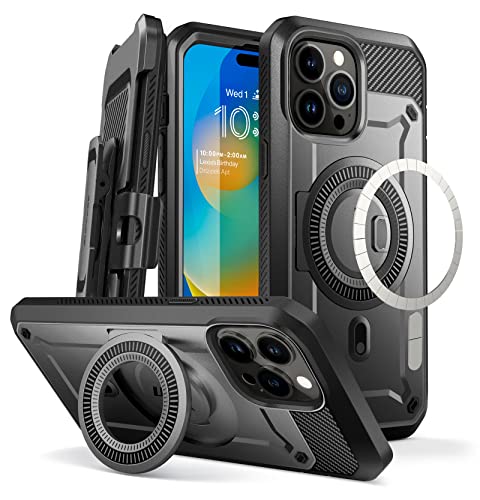 SupCase UB Pro Mag Hülle für iPhone 14 Pro Max 2022 (6.7''), 360 Grad Handyhülle Case Bumper Schutzhülle Cover mit Displayschutz und Ständer Kompatibel mit MagSafe (Schwarz) von SupCase