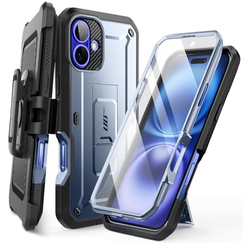 SUPCASE für iPhone 16 Hülle 6.1” Outdoor Handyhülle 360 Grad Case Bumper Schutzhülle Cover [Unicorn Beetle Pro] mit Displayschutz, Ständer und Gürtelclip für iPhone 16 2024 (Blau) von SupCase