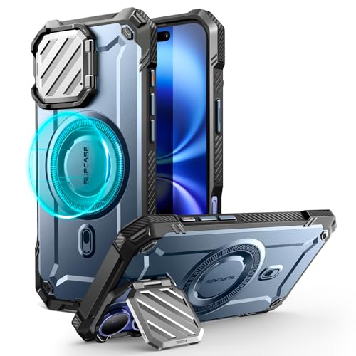 SupCase für iPhone 16 Hülle mit Kameraschutz [Kompatibel mit MagSafe] Dünne Handyhülle Bumper Case Magnetische Schutzhülle mit Ständer [UB Mag XT] für iPhone 16 (6.1'') 2024 (Blau) von SupCase