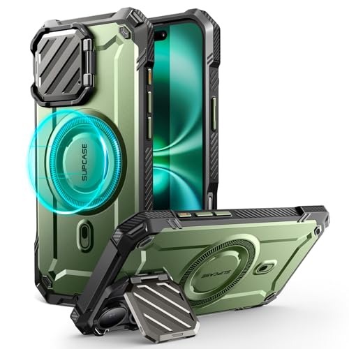 SupCase für iPhone 16 Hülle mit Kameraschutz [Kompatibel mit MagSafe] Dünne Handyhülle Bumper Case Magnetische Schutzhülle mit Ständer [UB Mag XT] für iPhone 16 (6.1'') 2024 (Grün) von SupCase