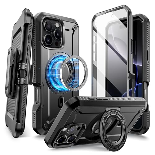 SupCase für iPhone 16 Pro Hülle 6.3'' Magsafe Handyhülle Bumper Case mit Displayschutz, Ständer und Gürtelclip [Unicorn Beetle Pro Mag] Schutzhülle für iPhone 16 Pro 2024 (Schwarz) von SupCase
