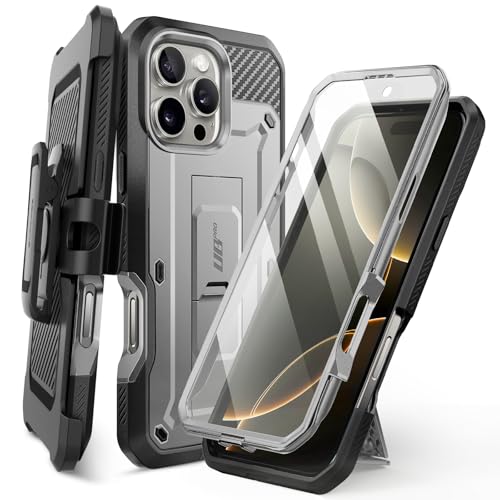 SupCase für iPhone 16 Pro Max Hülle 6.9” Outdoor Handyhülle 360 Grad Case Bumper Schutzhülle Cover [Unicorn Beetle Pro] mit Displayschutz, Ständer und Gürtelclip für iPhone 16 Pro Max (Grau) von SupCase