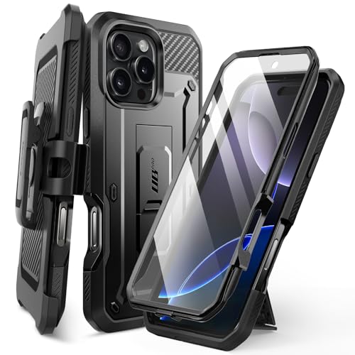 SupCase für iPhone 16 Pro Max Hülle 6.9” Outdoor Handyhülle 360 Grad Case Bumper Schutzhülle Cover [Unicorn Beetle Pro] mit Displayschutz, Ständer und Gürtelclip für iPhone 16 Pro Max (Schwarz) von SupCase