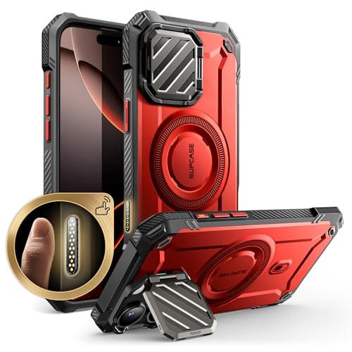 SupCase für iPhone 16 Pro Max Hülle mit Kameraschutz [Kompatibel mit MagSafe] Dünne Handyhülle Bumper Case Magnetische Schutzhülle mit Ständer [UB Mag XT] für iPhone 16 Pro Max 6.9'' 2024 (Rot) von SupCase