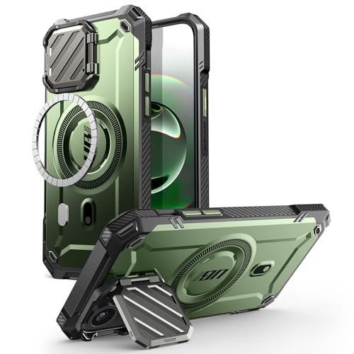 SupCase für iPhone 16e/15/14/13 Hülle mit Kameraschutz [Kompatibel mit MagSafe] Dünne Handyhülle Bumper Case Magnetische Schutzhülle mit Ständer [UBMag XT] für iPhone 16e 6.1'' 2025 (Grün) von SupCase