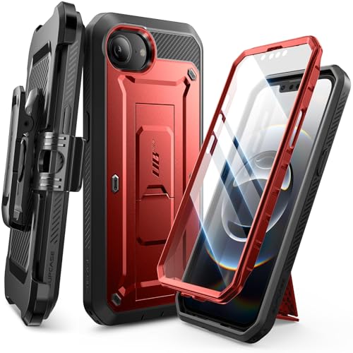 SupCase für iPhone 16e Hülle 6.1” Outdoor Handyhülle 360 Grad Case Bumper Schutzhülle Cover [Unicorn Beetle Pro] mit Displayschutz, Ständer und Gürtelclip für iPhone 16e 2025 (Rot) von SupCase