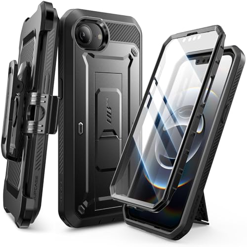 SupCase für iPhone 16e Hülle 6.1” Outdoor Handyhülle 360 Grad Case Bumper Schutzhülle Cover [Unicorn Beetle Pro] mit Displayschutz, Ständer und Gürtelclip für iPhone 16e 2025 (Schwarz) von SupCase